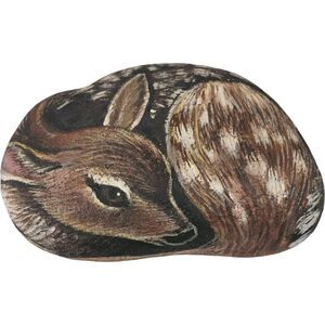 Lin Wellford Signed Hand Painted Deer Rock Art 1990's Vintage Signed Original